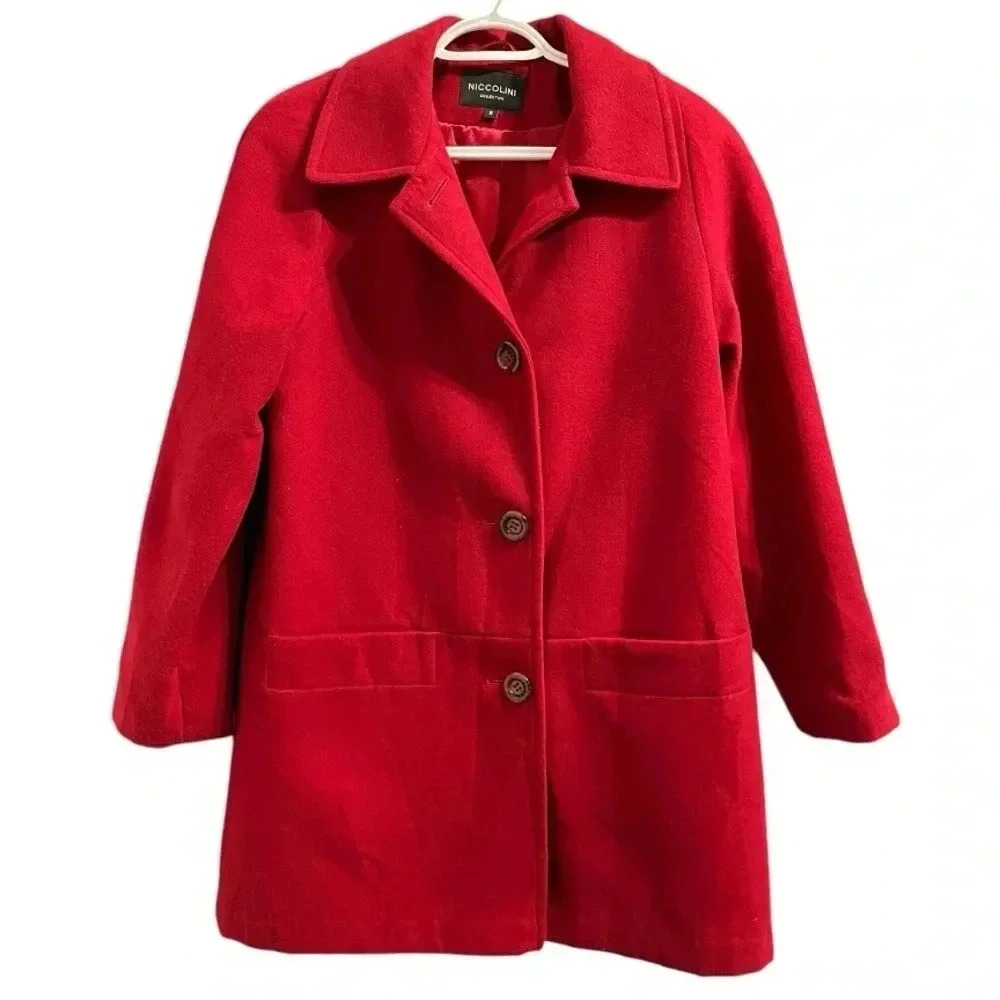 Niccolini Red Longline Car Coat Jacket Women’s Size 8